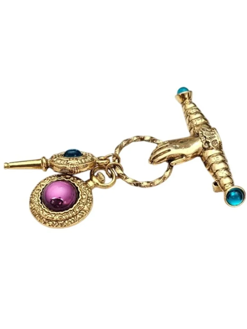 1928 Brand Victorian Style Hand Bar Brooch Mirror, Parfum Charm Pin J816